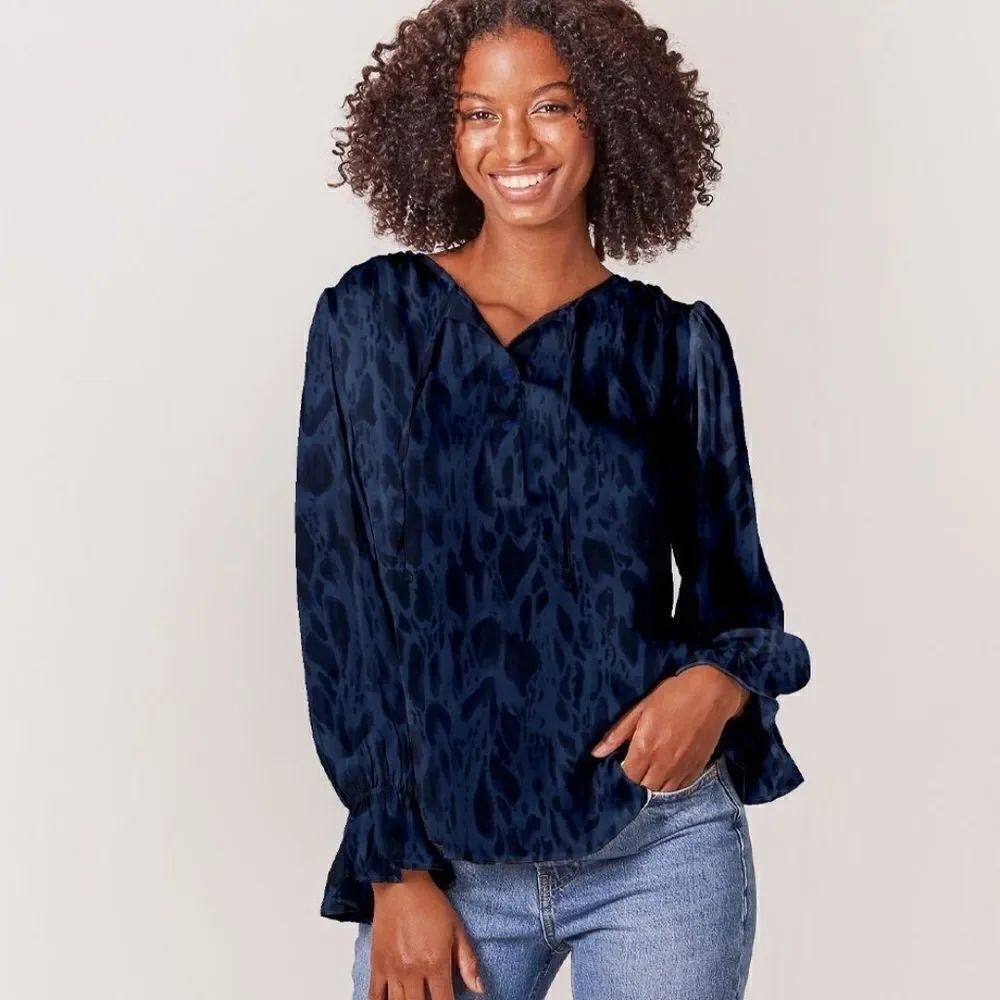 Tucker Juliette Blouse Indigo Safari in Silk Stretch Charmeuse